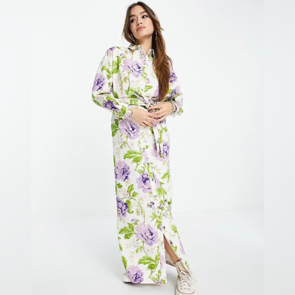 ASOS Floral Maxi Dress in White and Purple